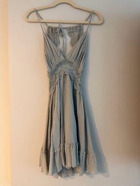 Light Blue Crochet-Detail Spaghetti Strap Dress